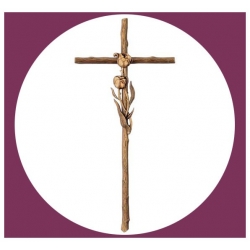 Croix style bois avec rose 47cm