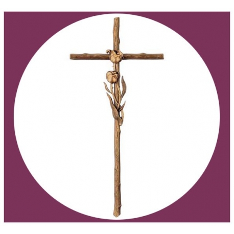 Croix style bois avec rose 47cm